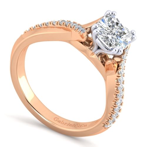 14K White-Rose Gold Cushion Cut Twisted Diamond Engagement Ring
