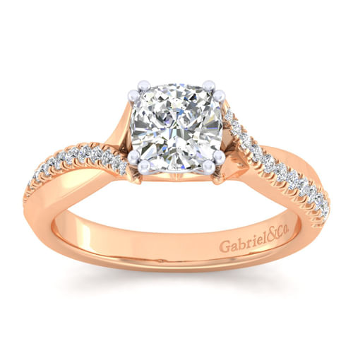14K White-Rose Gold Cushion Cut Twisted Diamond Engagement Ring