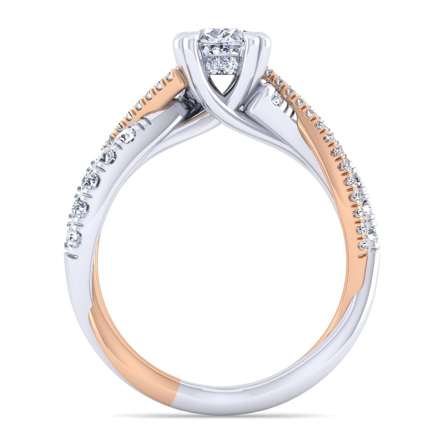 14K White-Rose Gold Cushion Cut Twisted Diamond Engagement Ring