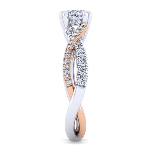 14K White-Rose Gold Cushion Cut Twisted Diamond Engagement Ring