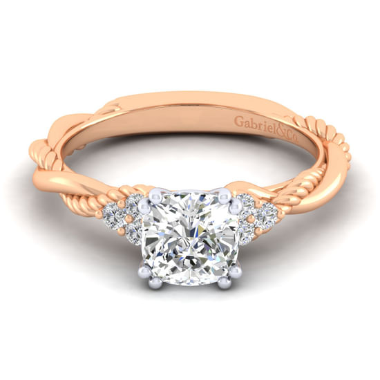 Gabriel - 14K White-Rose Gold Cushion Cut Twisted Diamond Engagement Ring