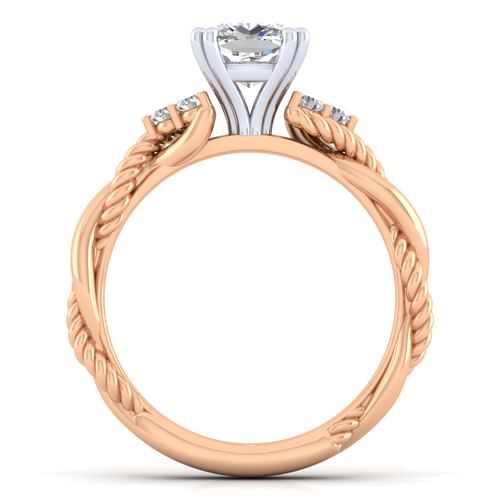 14K White-Rose Gold Cushion Cut Twisted Diamond Engagement Ring