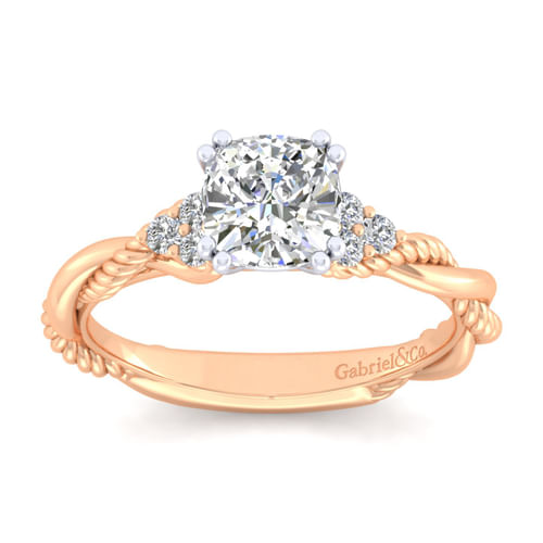 14K White-Rose Gold Cushion Cut Twisted Diamond Engagement Ring