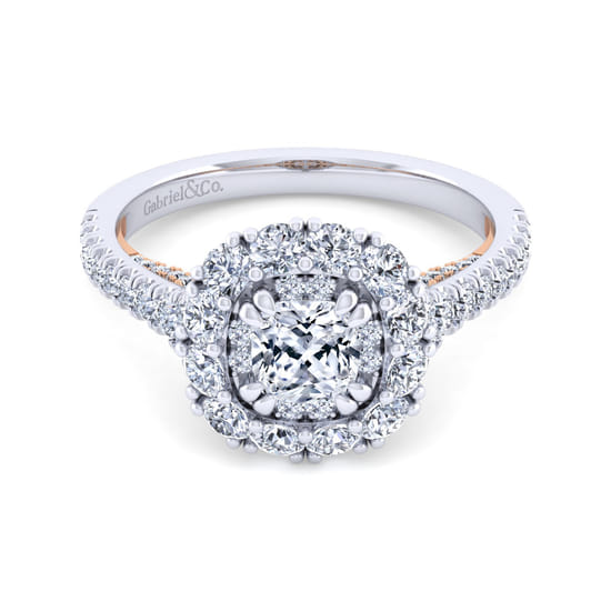 Gabriel - 14K White-Rose Gold Cushion Double Halo Diamond Engagement Ring Gabriel - 14K White-Rose Gold Cushion Double Halo Diamond Engagement Ring