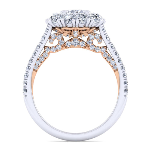 14K White-Rose Gold Cushion Double Halo Diamond Engagement Ring