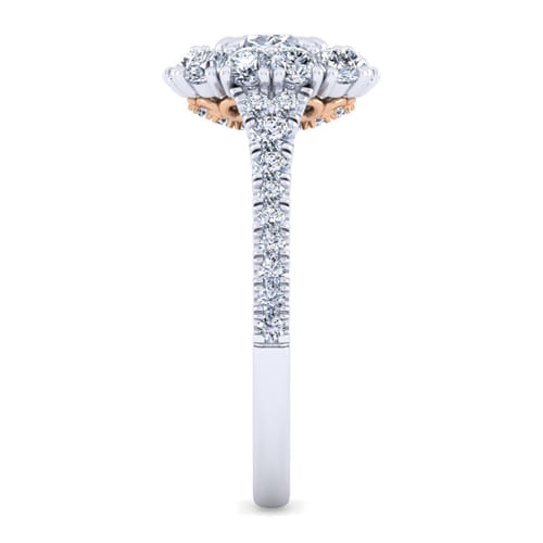 14K White-Rose Gold Cushion Double Halo Diamond Engagement Ring
