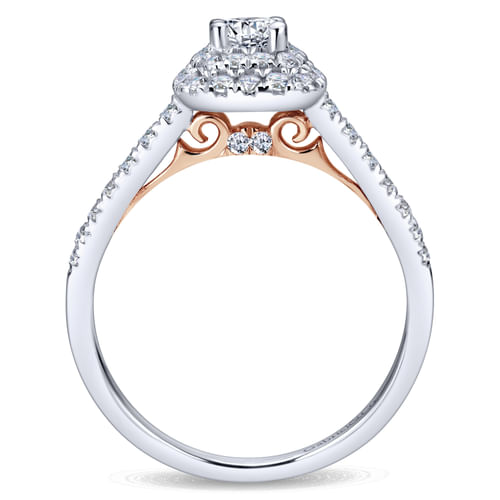 14K White-Rose Gold Cushion Double Halo Round Diamond Complete Engagement Ring