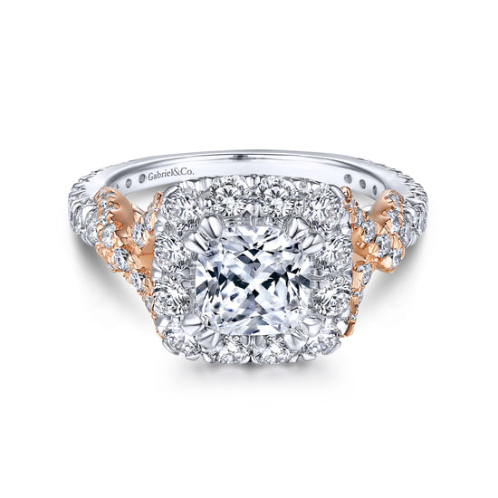 Gabriel - 14K White-Rose Gold Cushion Halo Diamond Engagement Ring