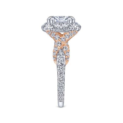 14K White-Rose Gold Cushion Halo Diamond Engagement Ring
