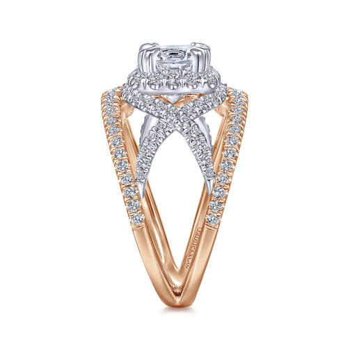 14K White-Rose Gold Cushion Halo Diamond Engagement Ring