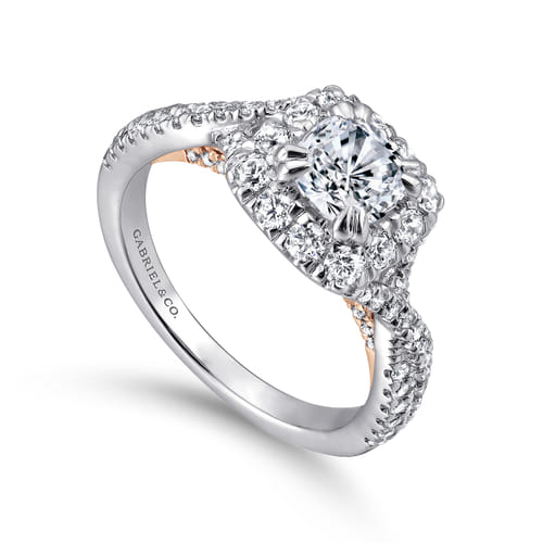 14K White-Rose Gold Cushion Halo Diamond Engagement Ring 14K White-Rose Gold Cushion Halo Diamond Engagement Ring