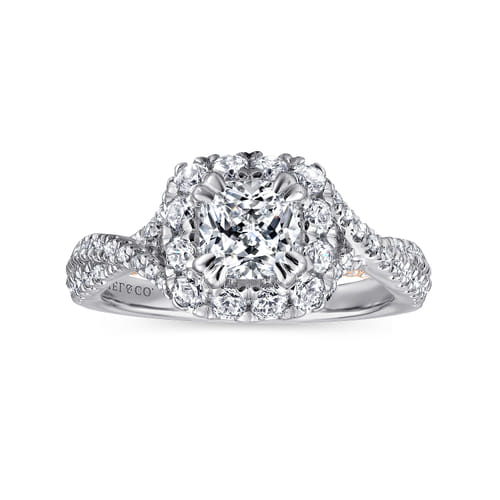 14K White-Rose Gold Cushion Halo Diamond Engagement Ring 14K White-Rose Gold Cushion Halo Diamond Engagement Ring