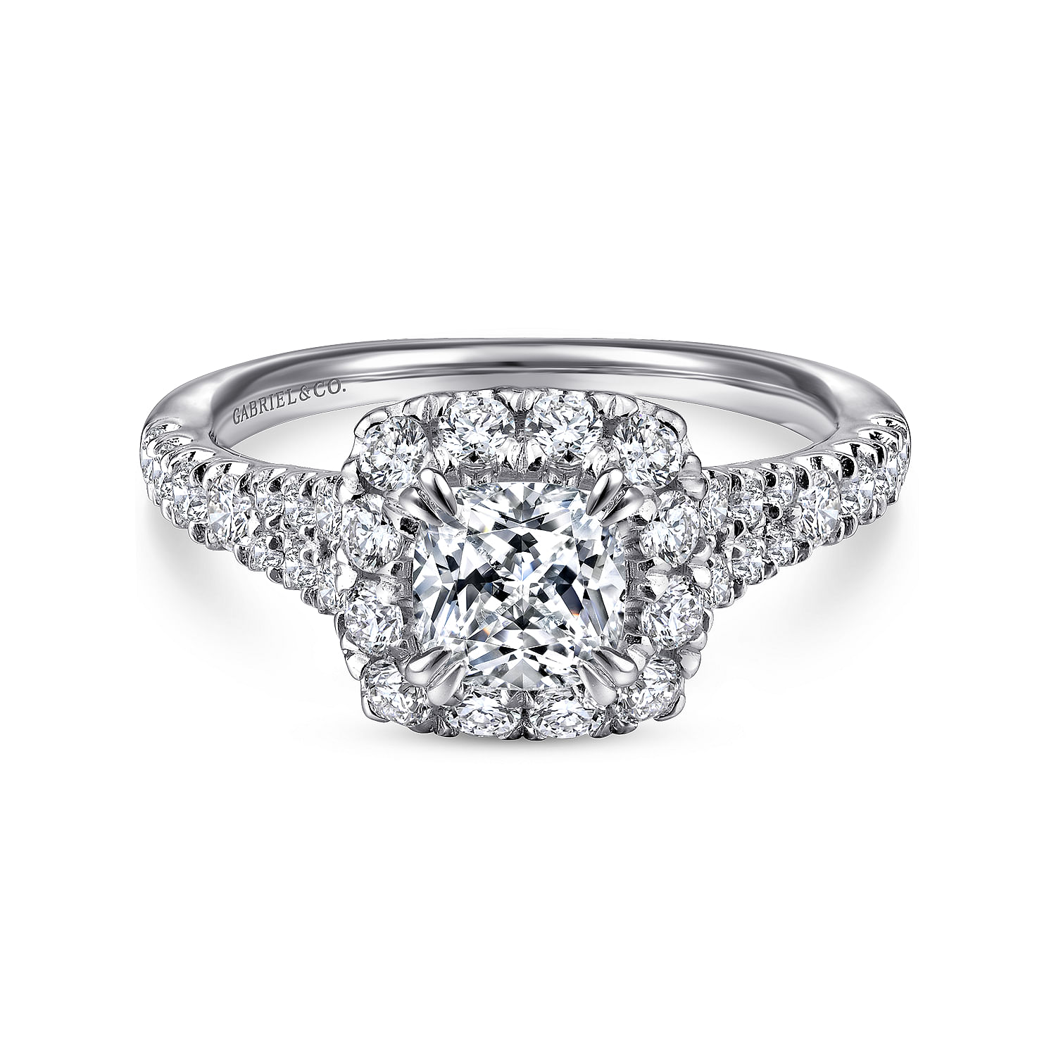 Gabriel - 14K White-Rose Gold Cushion Halo Diamond Engagement Ring