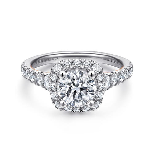 14K White-Rose Gold Cushion Halo Round Diamond Engagement Ring 14K White-Rose Gold Cushion Halo Round Diamond Engagement Ring