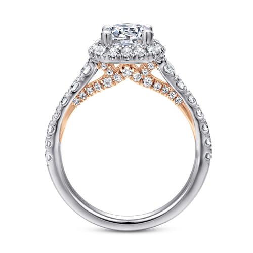 14K White-Rose Gold Cushion Halo Round Diamond Engagement Ring 14K White-Rose Gold Cushion Halo Round Diamond Engagement Ring