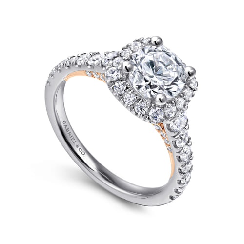 14K White-Rose Gold Cushion Halo Round Diamond Engagement Ring 14K White-Rose Gold Cushion Halo Round Diamond Engagement Ring