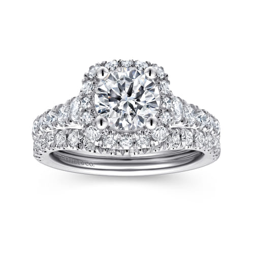 14K White-Rose Gold Cushion Halo Round Diamond Engagement Ring 14K White-Rose Gold Cushion Halo Round Diamond Engagement Ring