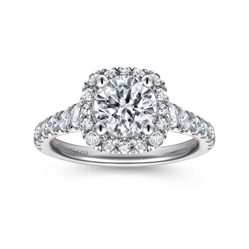 14K White-Rose Gold Cushion Halo Round Diamond Engagement Ring 14K White-Rose Gold Cushion Halo Round Diamond Engagement Ring