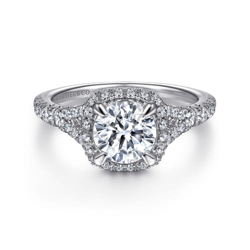 14K White-Rose Gold Cushion Halo Round Diamond Engagement Ring