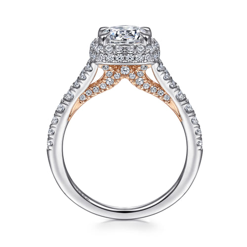 14K White-Rose Gold Cushion Halo Round Diamond Engagement Ring
