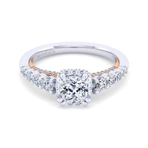 14K White-Rose Gold Cushion Hidden Halo Diamond Engagement Ring