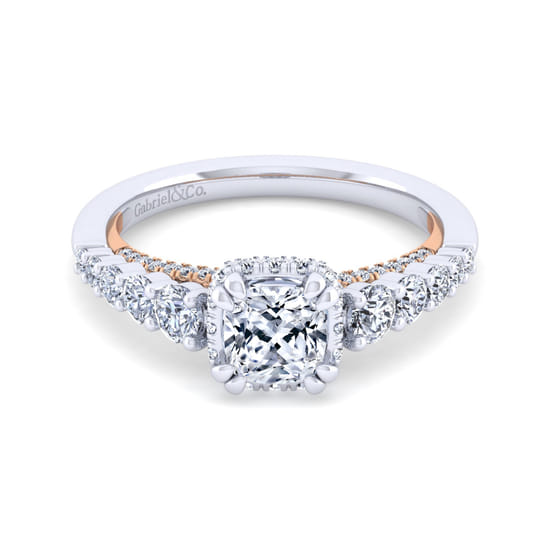 Gabriel - 14K White-Rose Gold Cushion Hidden Halo Diamond Engagement Ring