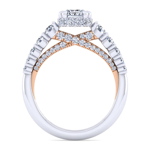 14K White-Rose Gold Cushion Hidden Halo Diamond Engagement Ring