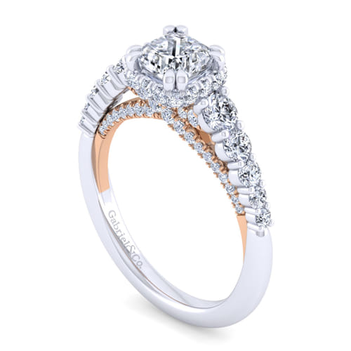 14K White-Rose Gold Cushion Hidden Halo Diamond Engagement Ring