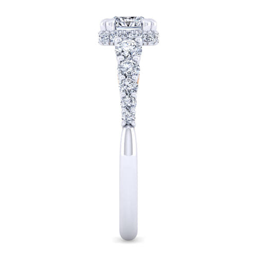 14K White-Rose Gold Cushion Hidden Halo Diamond Engagement Ring