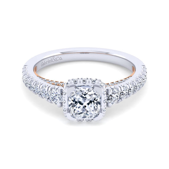 Gabriel - 14K White-Rose Gold Cushion Hidden Halo Diamond Engagement Ring Gabriel - 14K White-Rose Gold Cushion Hidden Halo Diamond Engagement Ring