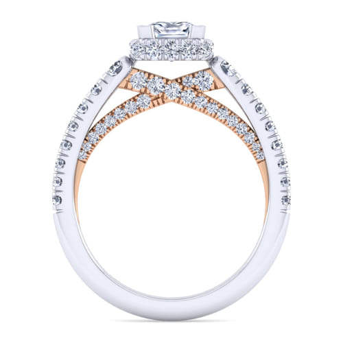 14K White-Rose Gold Cushion Hidden Halo Diamond Engagement Ring