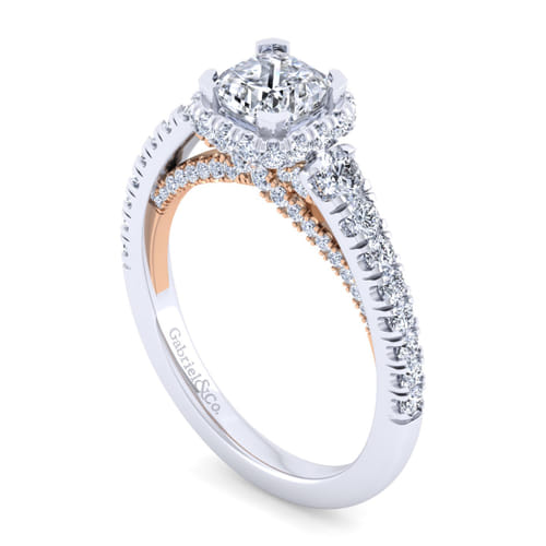 14K White-Rose Gold Cushion Hidden Halo Diamond Engagement Ring