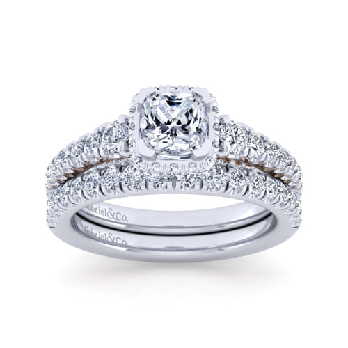 14K White-Rose Gold Cushion Hidden Halo Diamond Engagement Ring