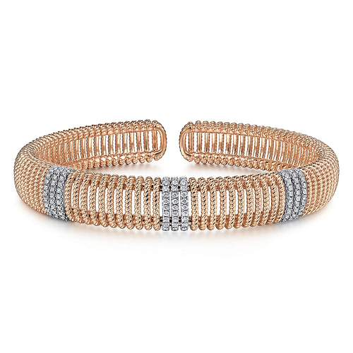 14K White-Rose Gold Diamond Bangle