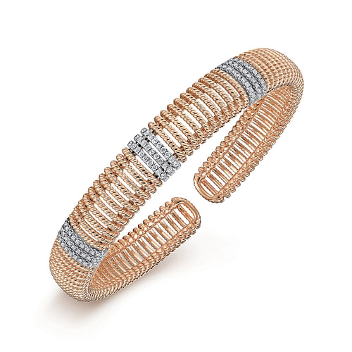 14K White-Rose Gold Diamond Bangle