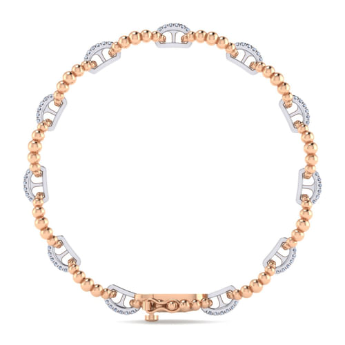 14K White-Rose Gold Diamond Bujukan Link Tennis Bracelet
