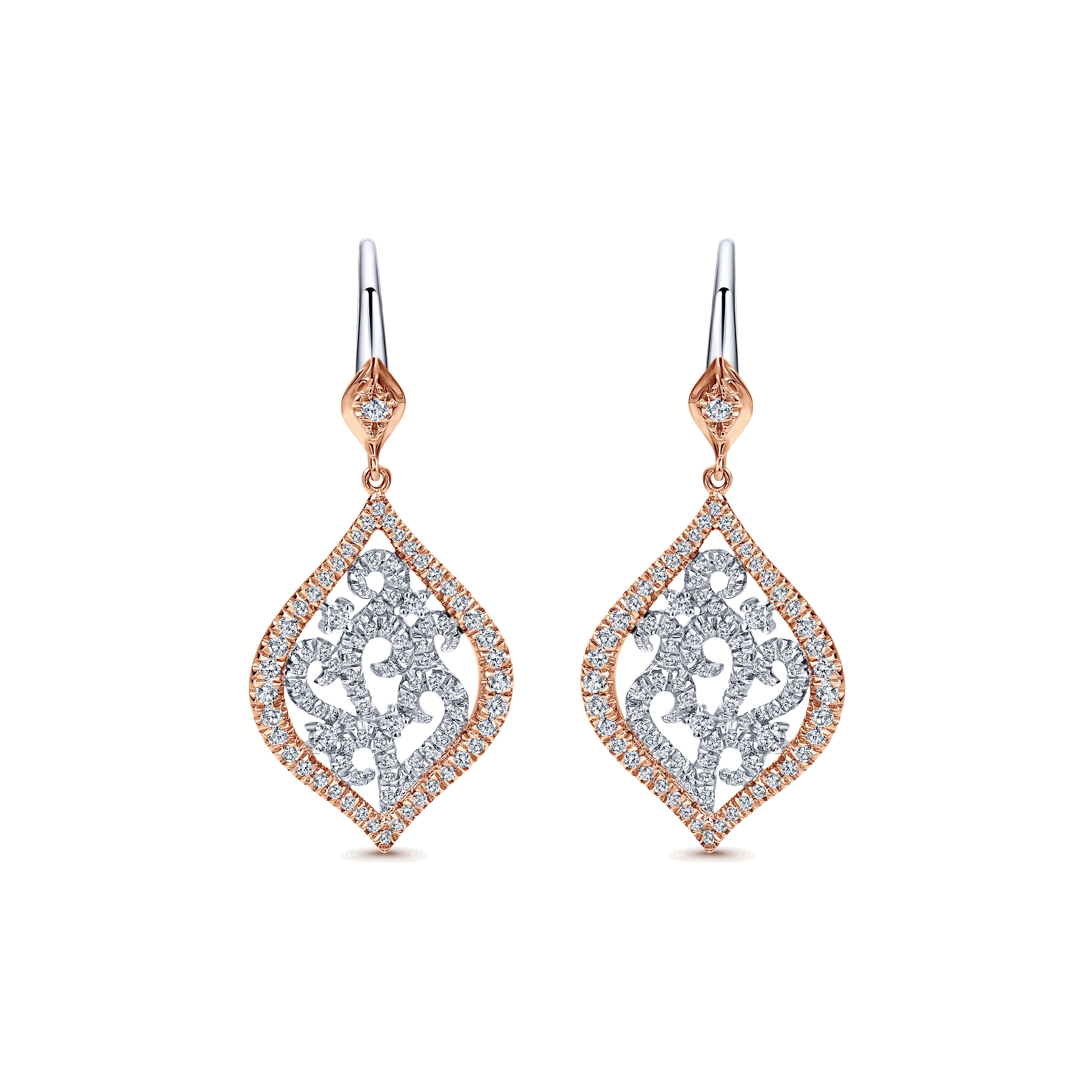 14K White-Rose Gold Diamond Earrings
