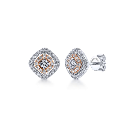 14K White-Rose Gold Diamond Earrings