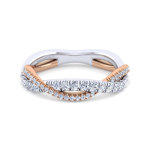 14K White-Rose Gold Diamond Matching Wedding Band