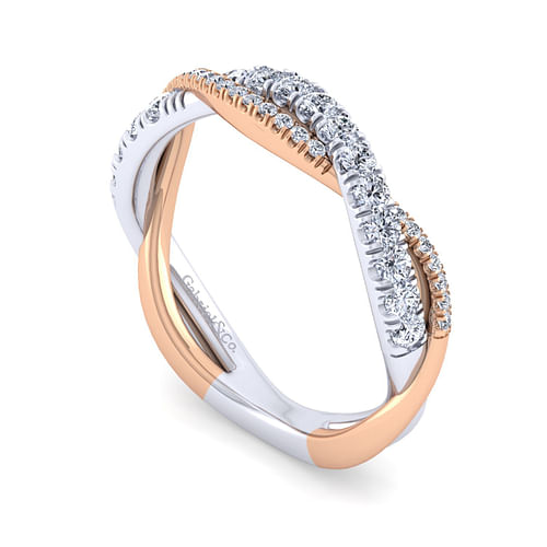 14K White-Rose Gold Diamond Matching Wedding Band