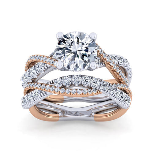 14K White-Rose Gold Diamond Matching Wedding Band