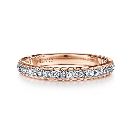 14K White-Rose Gold Diamond Matching Wedding Band