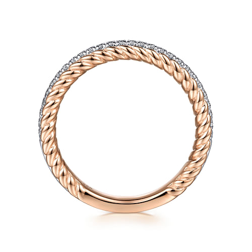 14K White-Rose Gold Diamond Matching Wedding Band