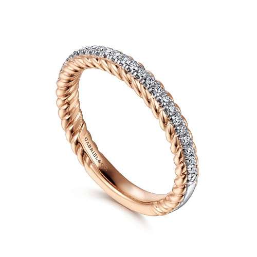 14K White-Rose Gold Diamond Matching Wedding Band