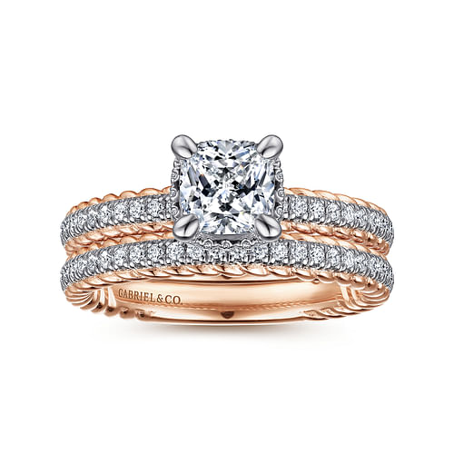 14K White-Rose Gold Diamond Matching Wedding Band