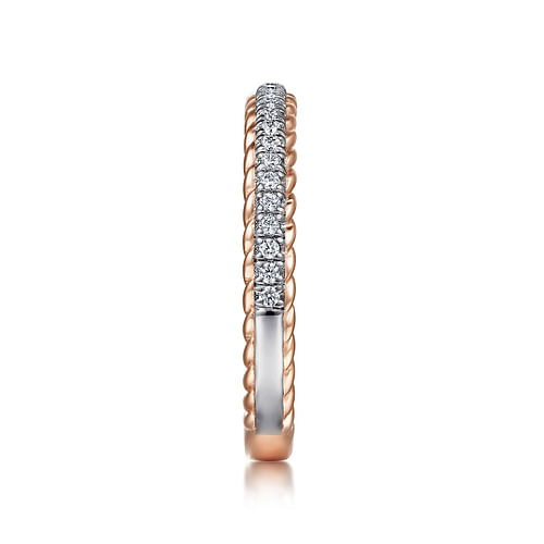 14K White-Rose Gold Diamond Matching Wedding Band