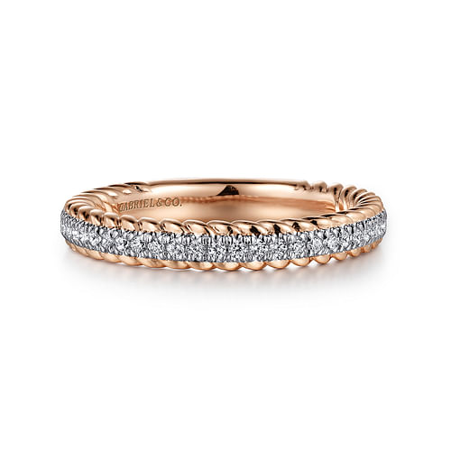 14K White-Rose Gold Diamond Matching Wedding Band