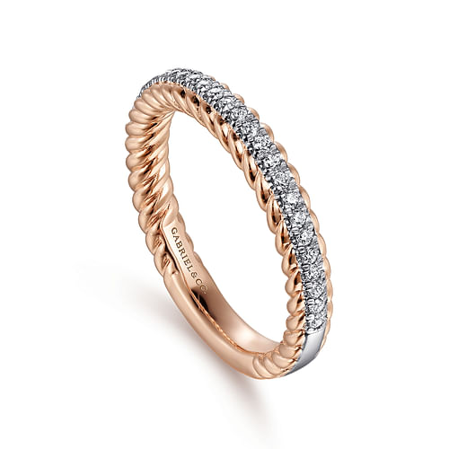 14K White-Rose Gold Diamond Matching Wedding Band