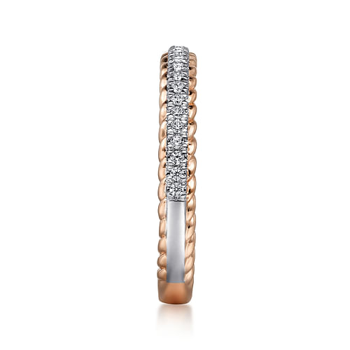 14K White-Rose Gold Diamond Matching Wedding Band