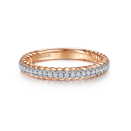 14K White-Rose Gold Diamond Matching Wedding Band